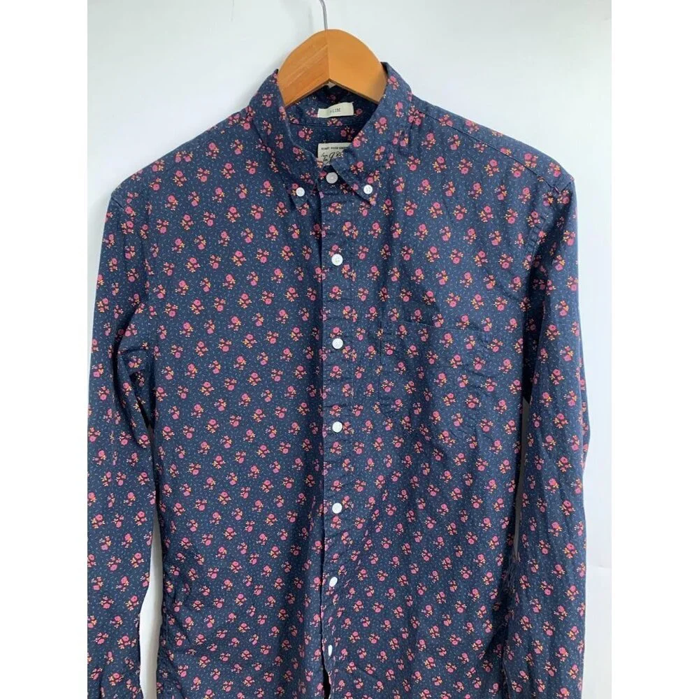 J. Crew Men's Stretch Secret Wash Floral Slim‎ Fit Button Up Shirt Size M